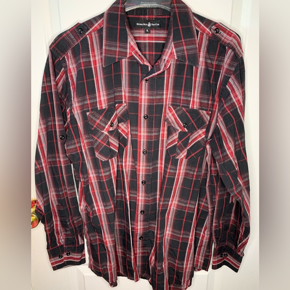 Beverly Hills polo club red and black dress shirt